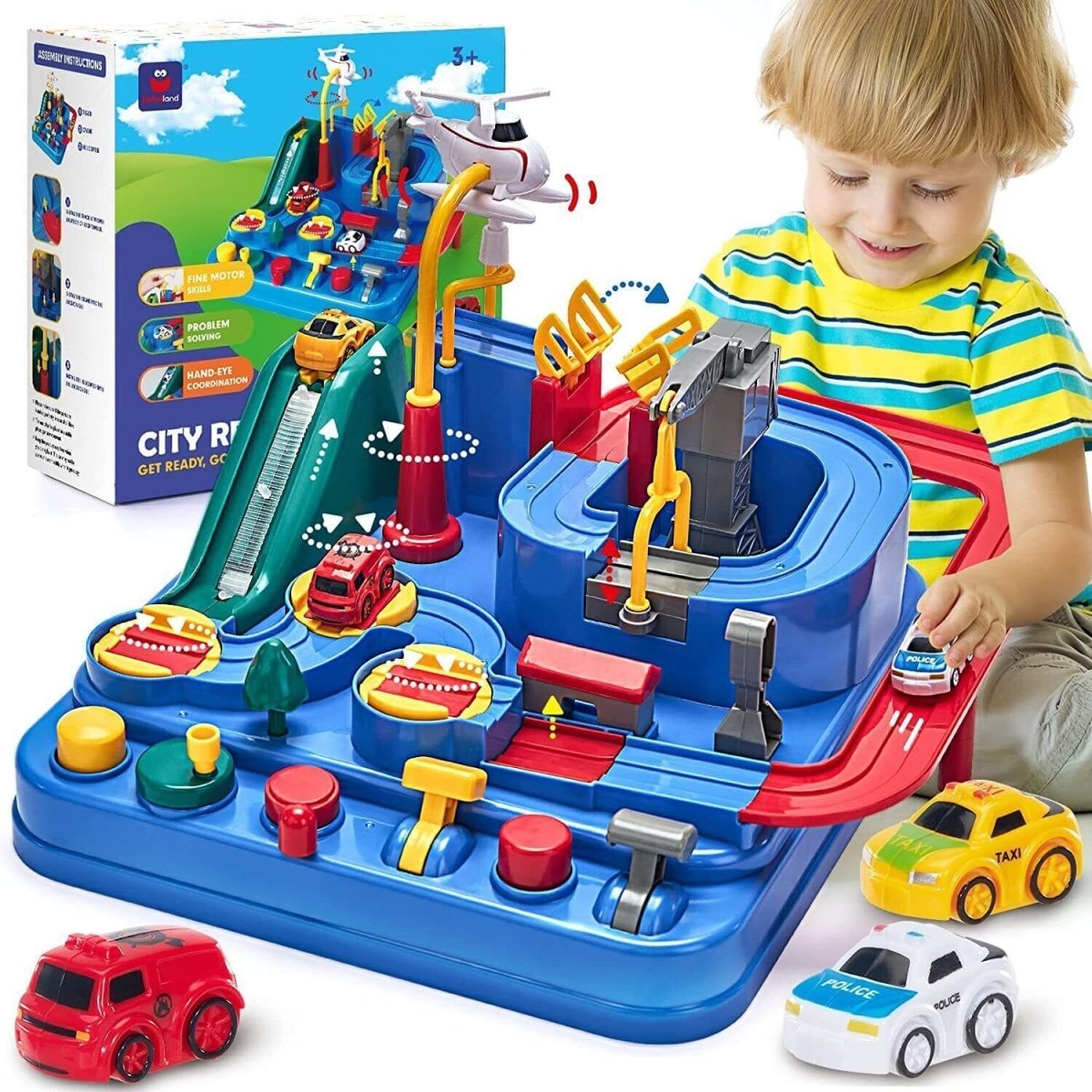 Toddler Car Race Tracks with Ambulance and Magnet Airplanes - Perfect Gifts for Boys Aged 3-8  ebasketonline   