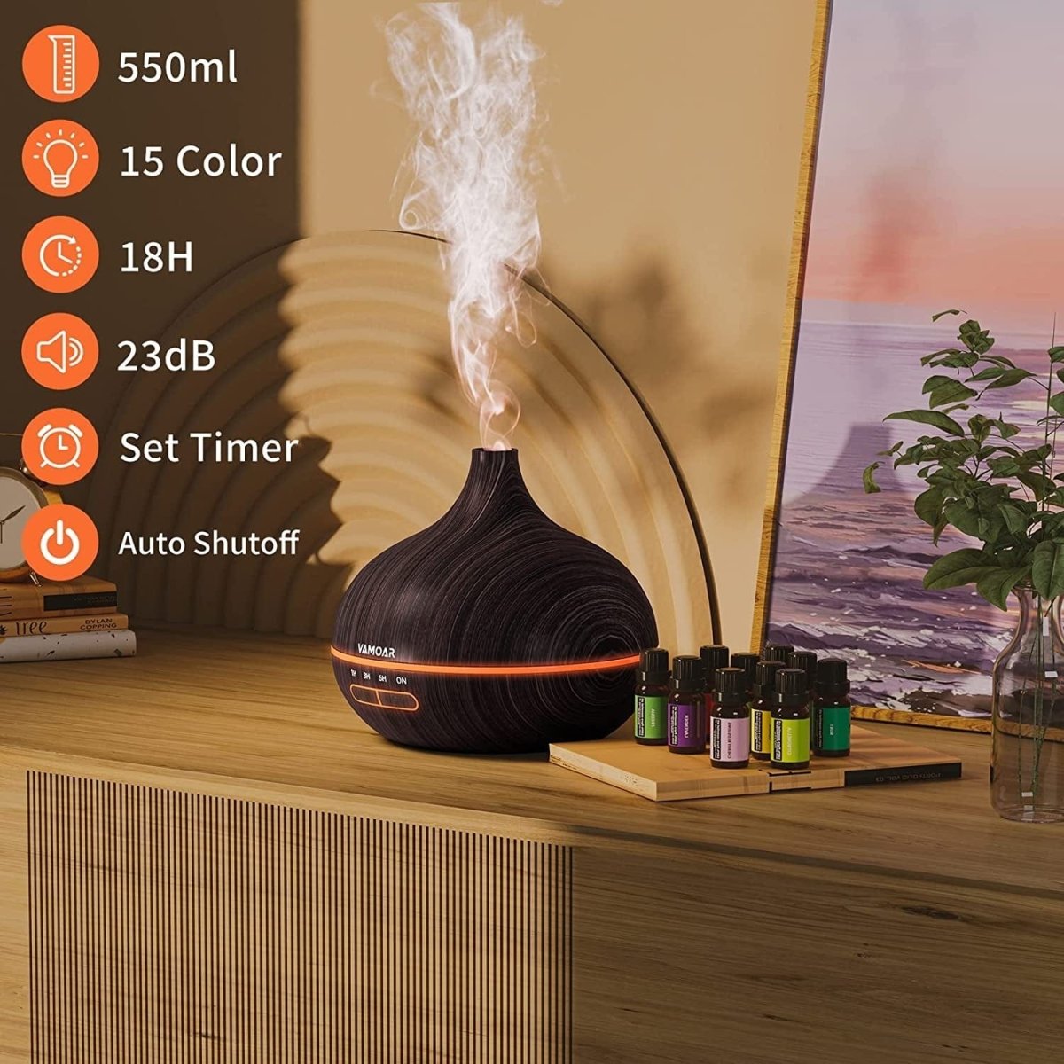 Top 10 Essential Oils,550Ml Diffuser & Aromatherapy Diffuser Humidifier  ebasketonline   