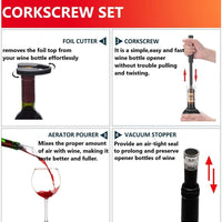 Ultimate Wine Lover's Set: Air Pressure Pump Bottle Opener with Foil Cutter, Aerator Pourer, Vacuum Stoppers (4Pcs), and Effortless Corkscrew Bottle Opener  ebasketonline   