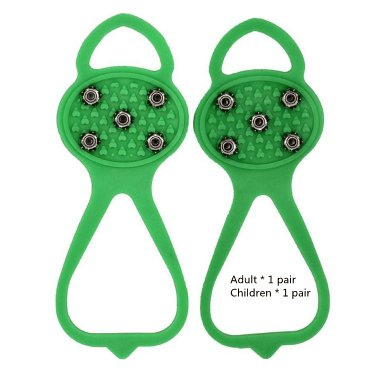 Unisex Men 5 Teeth Ice Gripper For Shoes Crampons Ice Gripper Spike Grips Cleats For Snow Studs Non-Slip Climbing Hiking Covers Accessories CJ Green AB twopiece set 1pair