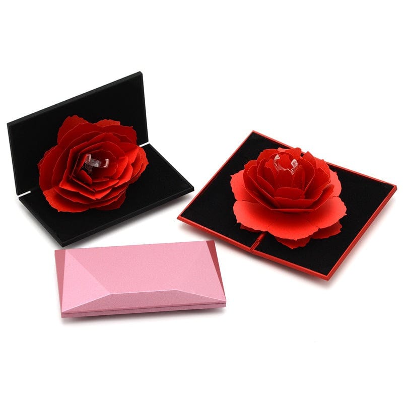 Valentine's Day Gift: 3D Love Box Heart-shaped Rose Flower Rotating Ring Box Accessories CJ   