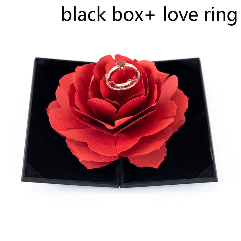 Valentine's Day Gift: 3D Love Box Heart-shaped Rose Flower Rotating Ring Box Accessories CJ Black box and ring  