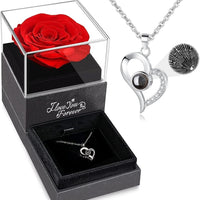 Valentine's Day Gift for Her: Preserved Real Rose with I Love You Necklace  ebasketonline   