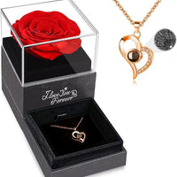 Valentine's Day Gift for Her: Preserved Real Rose with I Love You Necklace  ebasketonline A1_Red Rose  