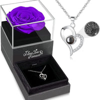 Valentine's Day Gift for Her: Preserved Real Rose with I Love You Necklace  ebasketonline B_Purple Rose  