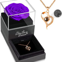 Valentine's Day Gift for Her: Preserved Real Rose with I Love You Necklace  ebasketonline B1_Purple Rose  