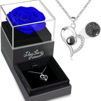 Valentine's Day Gift for Her: Preserved Real Rose with I Love You Necklace  ebasketonline C_Blue Rose  