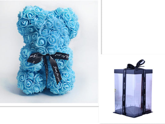 Valentine's Day Gift Rose Bear Eternal Flower Rose Teddy Bear PE Foam Bear 25cm Valentines Day Gifts CJ 1.Sky Blue with box