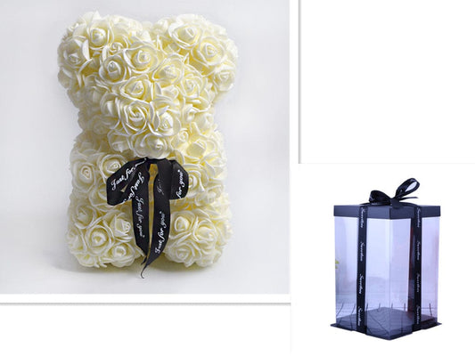 Valentine's Day Gift Rose Bear Eternal Flower Rose Teddy Bear PE Foam Bear 25cm Valentines Day Gifts CJ Beige with box