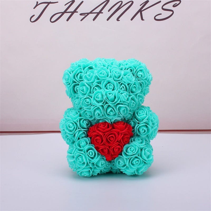 Valentine's Day Gift Rose Bear Eternal Flower Rose Teddy Bear PE Foam Bear 25cm Valentines Day Gifts CJ Blue heart  