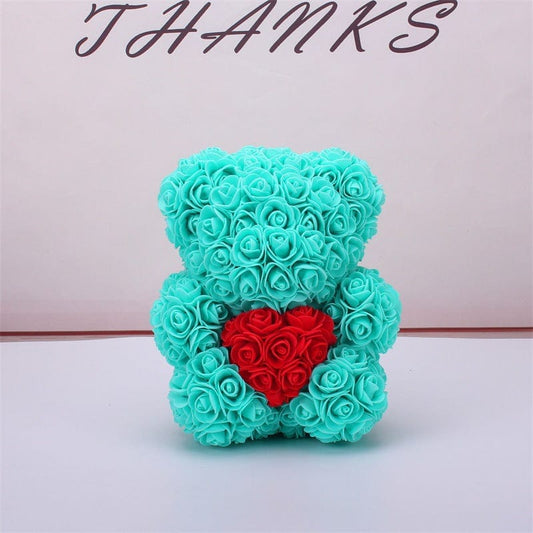 Valentine's Day Gift Rose Bear Eternal Flower Rose Teddy Bear PE Foam Bear 25cm Valentines Day Gifts CJ Blue heart