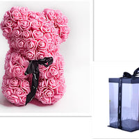 Valentine's Day Gift Rose Bear Eternal Flower Rose Teddy Bear PE Foam Bear 25cm Valentines Day Gifts CJ Dark pink with box  