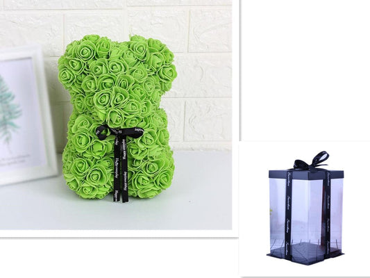 Valentine's Day Gift Rose Bear Eternal Flower Rose Teddy Bear PE Foam Bear 25cm Valentines Day Gifts CJ Green with box