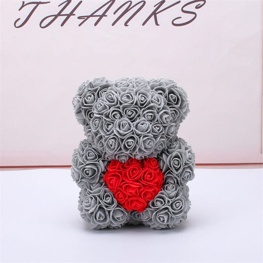 Valentine's Day Gift Rose Bear Eternal Flower Rose Teddy Bear PE Foam Bear 25cm Valentines Day Gifts CJ Grey heart