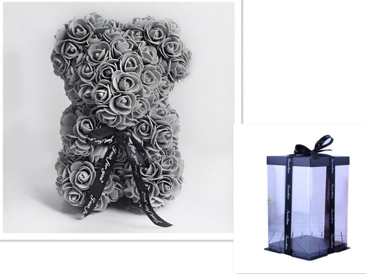 Valentine's Day Gift Rose Bear Eternal Flower Rose Teddy Bear PE Foam Bear 25cm Valentines Day Gifts CJ Grey with box