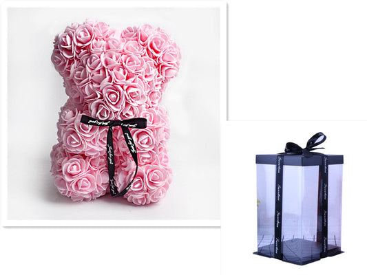 Valentine's Day Gift Rose Bear Eternal Flower Rose Teddy Bear PE Foam Bear 25cm Valentines Day Gifts CJ Light pink with box