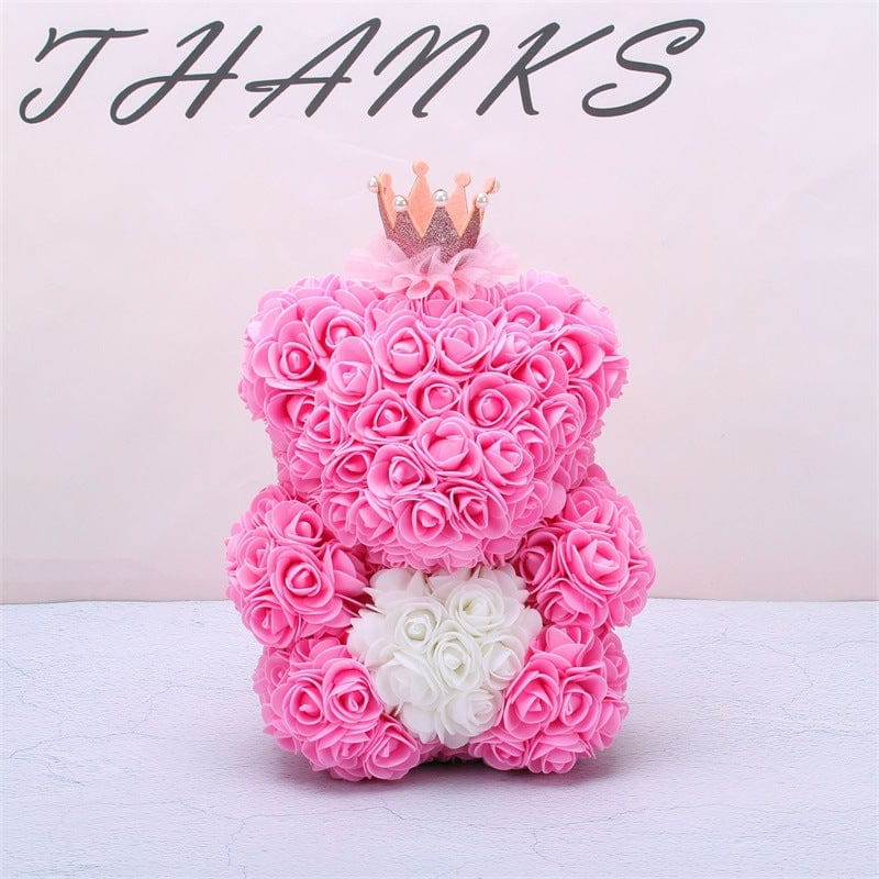 Valentine's Day Gift Rose Bear Eternal Flower Rose Teddy Bear PE Foam Bear 25cm Valentines Day Gifts CJ Pink heart  