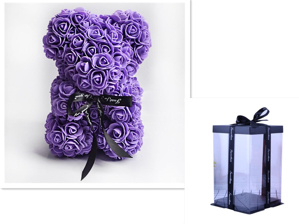 Valentine's Day Gift Rose Bear Eternal Flower Rose Teddy Bear PE Foam Bear 25cm Valentines Day Gifts CJ Purple with box  