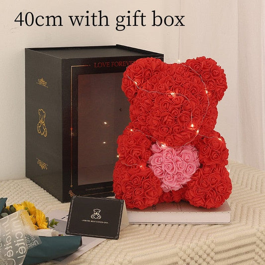 Valentine's Day Gift Rose Bear Eternal Flower Rose Teddy Bear PE Foam Bear 25cm Valentines Day Gifts CJ Red hug pink heart