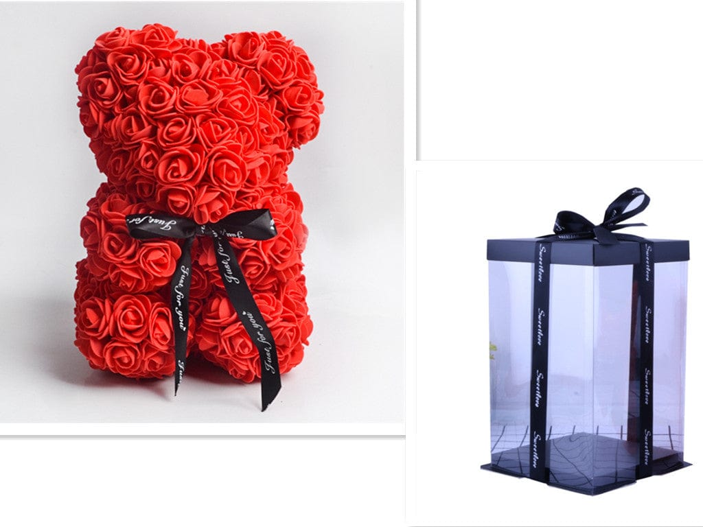 Valentine's Day Gift Rose Bear Eternal Flower Rose Teddy Bear PE Foam Bear 25cm Valentines Day Gifts CJ Red with box  