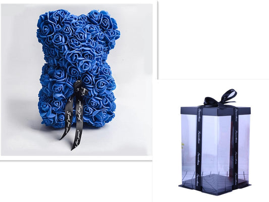 Valentine's Day Gift Rose Bear Eternal Flower Rose Teddy Bear PE Foam Bear 25cm Valentines Day Gifts CJ Royal blue with box