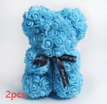 Valentine's Day Gift Rose Bear Eternal Flower Rose Teddy Bear PE Foam Bear 25cm Valentines Day Gifts CJ Sky Blue 2pcs  