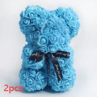 Valentine's Day Gift Rose Bear Eternal Flower Rose Teddy Bear PE Foam Bear 25cm Valentines Day Gifts CJ Sky Blue 2pcs  