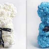 Valentine's Day Gift Rose Bear Eternal Flower Rose Teddy Bear PE Foam Bear 25cm Valentines Day Gifts CJ Sky Blue set  