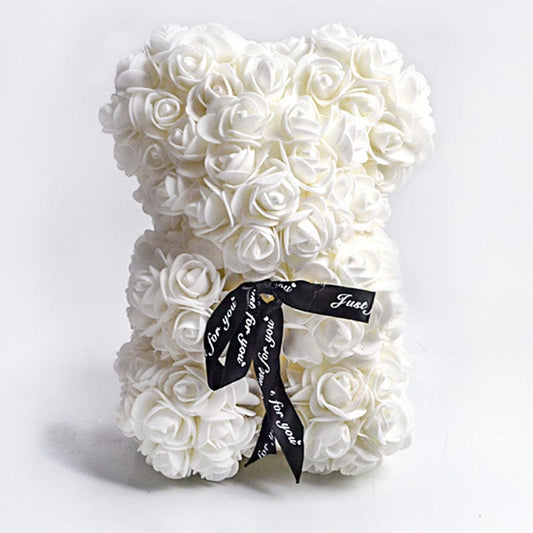Valentine's Day Gift Rose Bear Eternal Flower Rose Teddy Bear PE Foam Bear 25cm Valentines Day Gifts CJ White