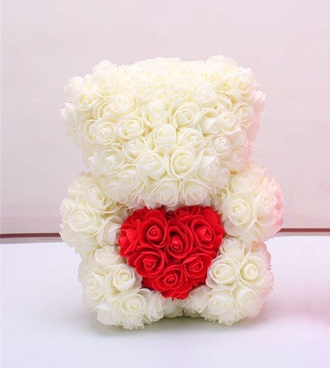 Valentine's Day Gift Rose Bear Eternal Flower Rose Teddy Bear PE Foam Bear 25cm Valentines Day Gifts CJ White heart  