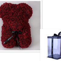 Valentine's Day Gift Rose Bear Eternal Flower Rose Teddy Bear PE Foam Bear 25cm Valentines Day Gifts CJ Wine Red with box  