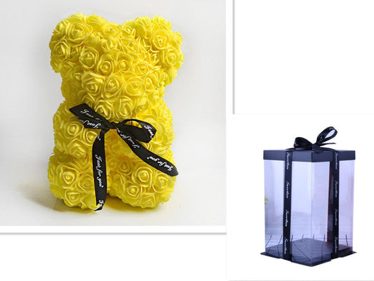 Valentine's Day Gift Rose Bear Eternal Flower Rose Teddy Bear PE Foam Bear 25cm Valentines Day Gifts CJ Yellow with box