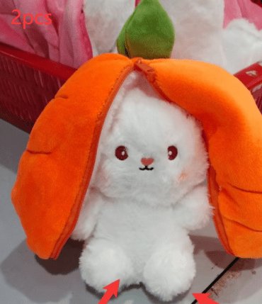 Wanghong Cute Strawberry Rabbit Doll Plush Toy with Transforming Feature Accessories CJ Carrot 18cm 2PCS