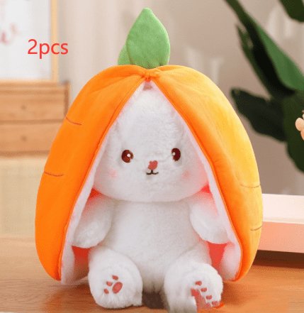 Wanghong Cute Strawberry Rabbit Doll Plush Toy with Transforming Feature Accessories CJ Carrot 25cm 2PCS