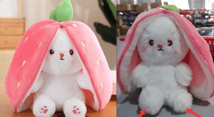 Wanghong Cute Strawberry Rabbit Doll Plush Toy with Transforming Feature Accessories CJ Set4 18cm and 25cm 1PC