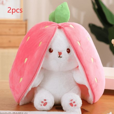 Wanghong Cute Strawberry Rabbit Doll Plush Toy with Transforming Feature Accessories CJ Strawberry 25cm 2PCS