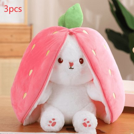 Wanghong Cute Strawberry Rabbit Doll Plush Toy with Transforming Feature Accessories CJ Strawberry 25cm 3PCS