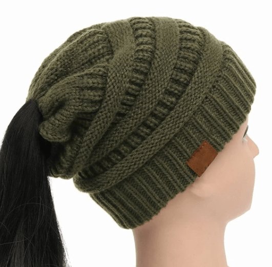 Warm and Stylish Chunky Cable Knit High Bun Ponytail Beanie Hat for Women Home & Garden Pink Lucy Army green  