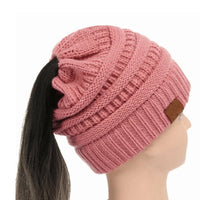 Warm and Stylish Chunky Cable Knit High Bun Ponytail Beanie Hat for Women Home & Garden Pink Lucy Dark pink  