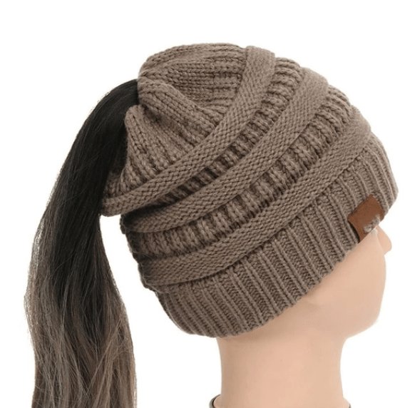 Warm and Stylish Chunky Cable Knit High Bun Ponytail Beanie Hat for Women Home & Garden Pink Lucy Khaki  