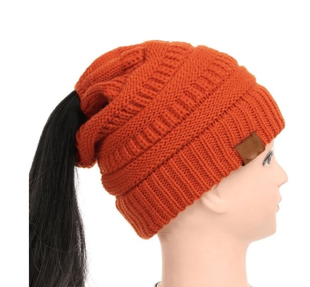 Warm and Stylish Chunky Cable Knit High Bun Ponytail Beanie Hat for Women Home & Garden Pink Lucy Orange  