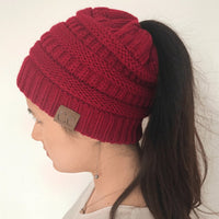 Warm and Stylish Chunky Cable Knit High Bun Ponytail Beanie Hat for Women Home & Garden Pink Lucy Red  
