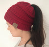 Warm and Stylish Chunky Cable Knit High Bun Ponytail Beanie Hat for Women Home & Garden Pink Lucy Red  