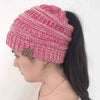 Warm and Stylish Chunky Cable Knit High Bun Ponytail Beanie Hat for Women Home & Garden Pink Lucy Redwhite  