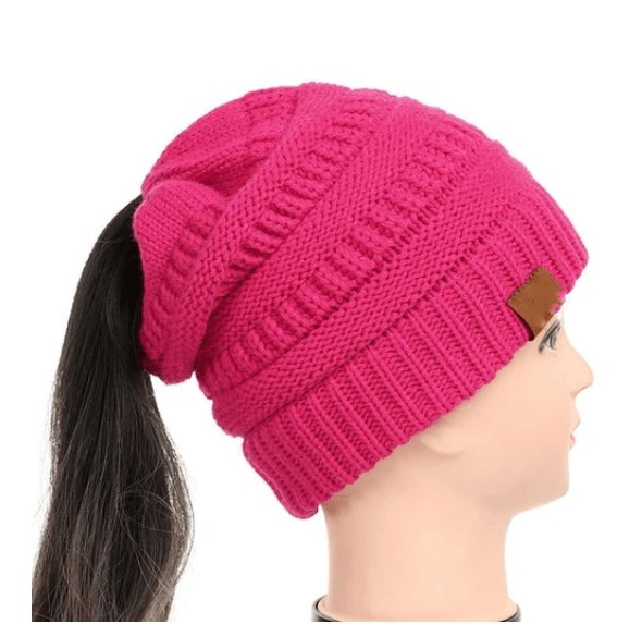 Warm and Stylish Chunky Cable Knit High Bun Ponytail Beanie Hat for Women Home & Garden Pink Lucy Rose red  