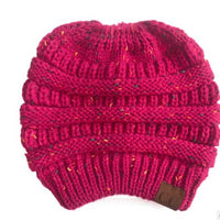 Warm and Stylish Chunky Cable Knit High Bun Ponytail Beanie Hat for Women Home & Garden Pink Lucy Rose red B  