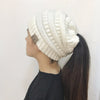 Warm and Stylish Chunky Cable Knit High Bun Ponytail Beanie Hat for Women Home & Garden Pink Lucy White  