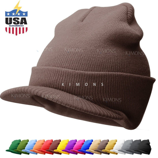 Warm Winter Essential: Bill Visor Cuff Beanie Knit Cap Hat Ski with Thick Brim  ebasketonline   