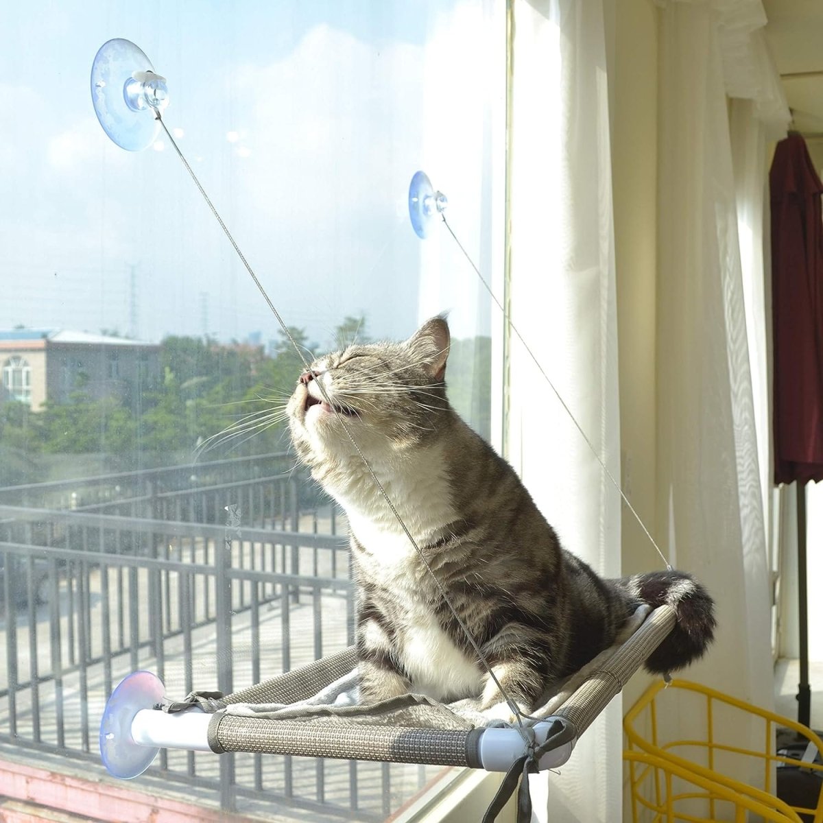 Window-Mounted Cat Perch: Sunny Seat, Safety, and Space-Saving Cat Hammock  Amz Beige  