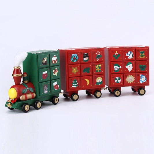 Wooden Advent Calendar with 24 Ornaments for Christmas Countdown Christmas CJ Train B  